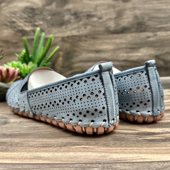 NIB Spring Step Fredia Laser Cut Leather Moc Moccasin Flats Loafer Blue - Picture 8 of 14